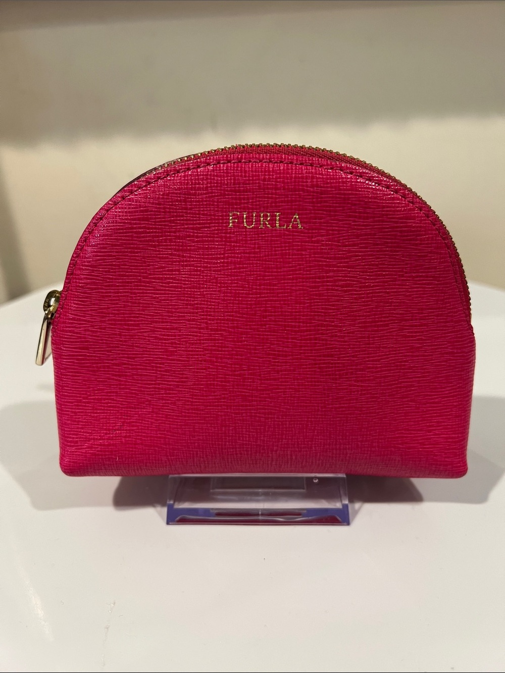 Furla Fuchsia Dome Saffiano Cosmetic Case EUC